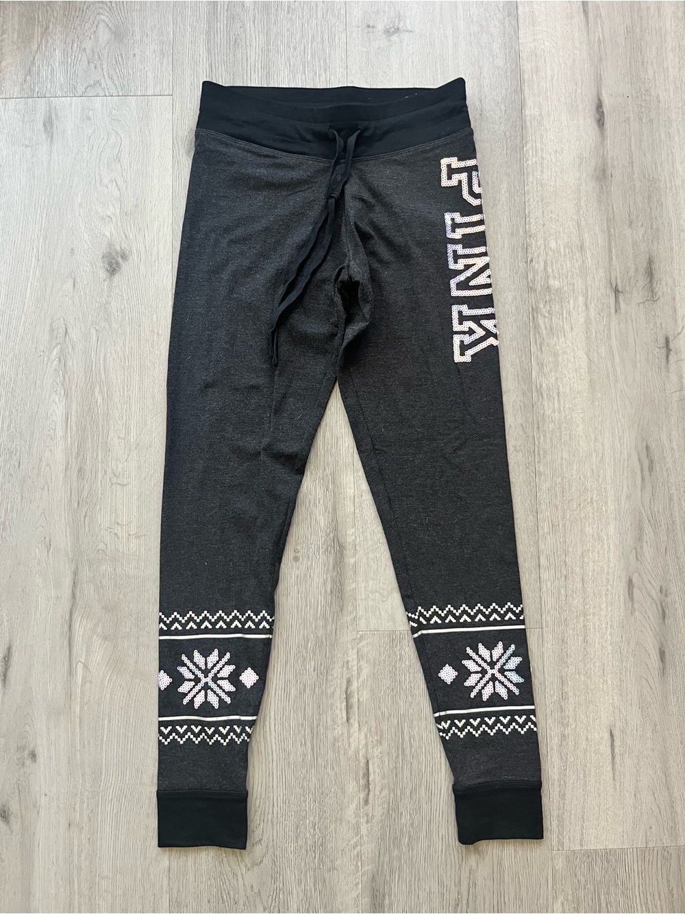 PINK Victoria's Secret Charcoal Leggings with Pink Accent Iridescent Sequins